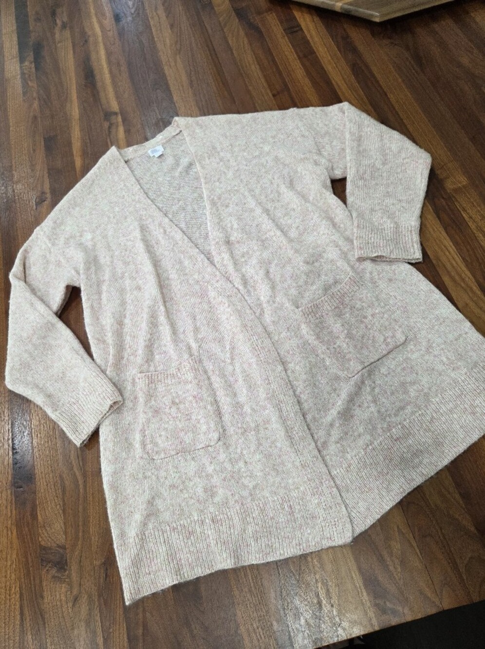 Stars above Open Front Long Line Slouchy Cardigan Heathered Pink Wool Blend M/L
